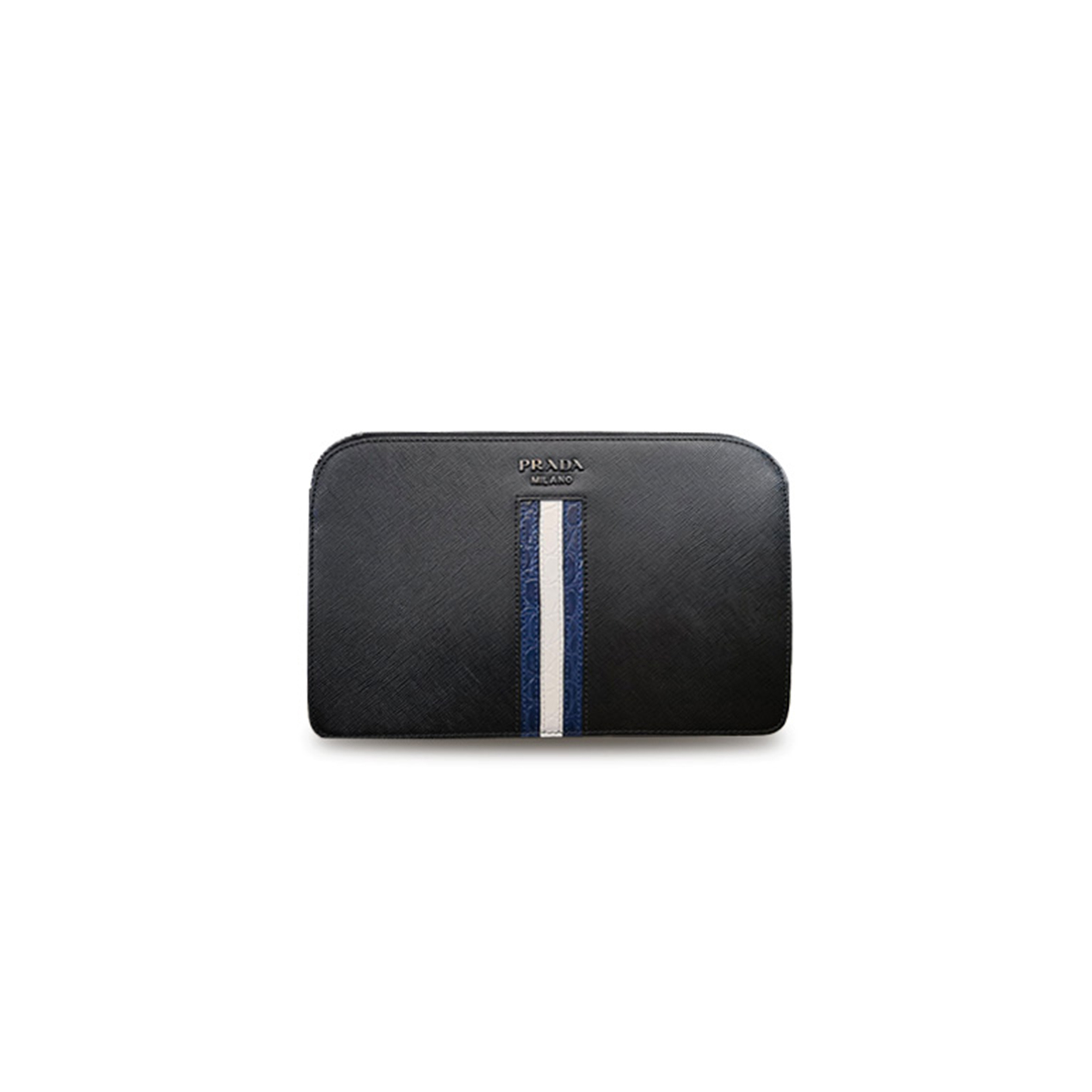 Pra*a black saffiano leather and alligator zip pouch 2ng056 (26.5*17*5cm)